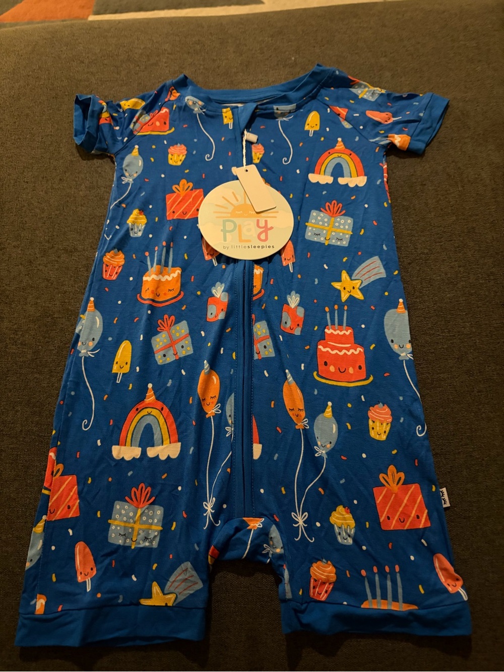 Little Sleepies Blue Birthday Celebration Short Sleeve One-Piece